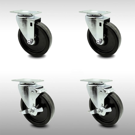 Service Caster 5 Inch SS Phenolic Swivel Top Plate Caster Set with 2 Brakes SCC-SS20S514-PHS-2-TLB-2
